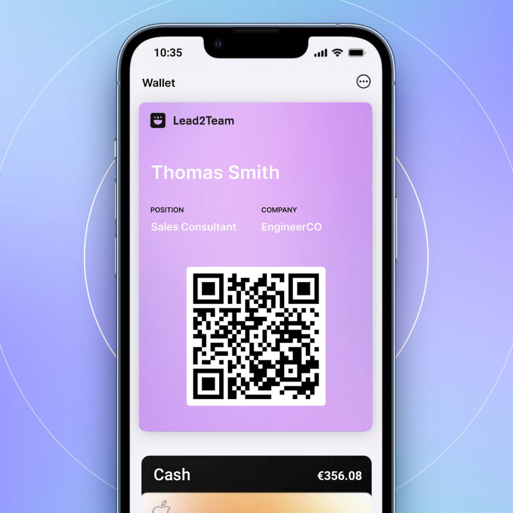 Tarjeta de visita digital de Lead2Team en el Wallet de un móvil